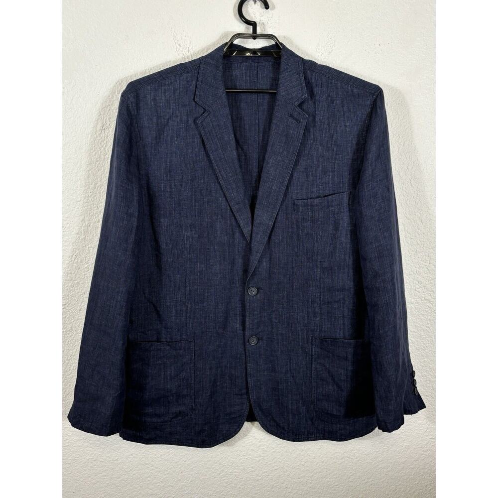 Martin Gordon Sports Coat Blazer Mens Size XL Linen Blue Faint Stripes
